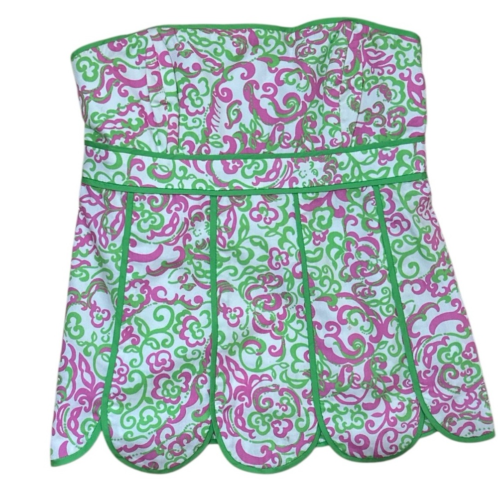 Lilly Pulitzer Vintage Pink & Green Lions Strapless Top XS